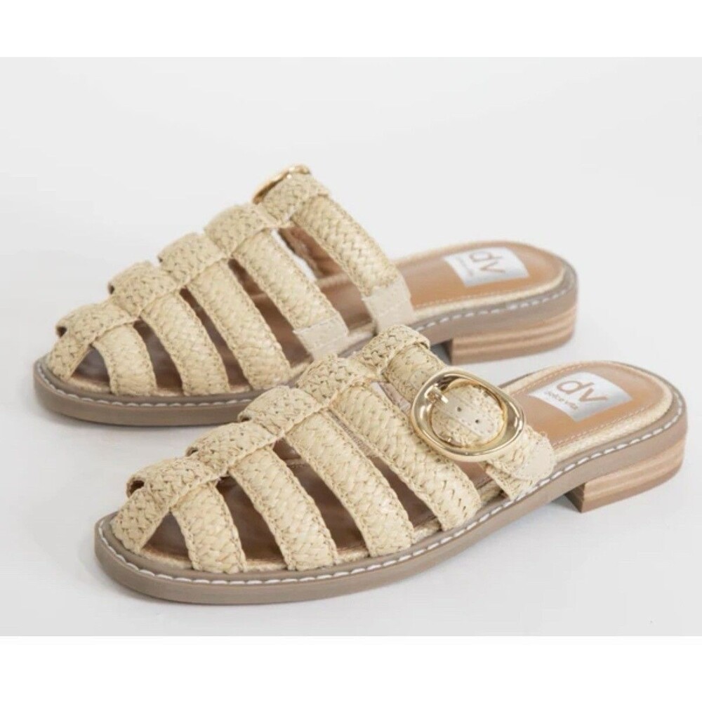 NWOB Dolce Vita DV Fyona Raffia Fisherman Sandals Mule Beige Sz 7.5 (fits 8.5)